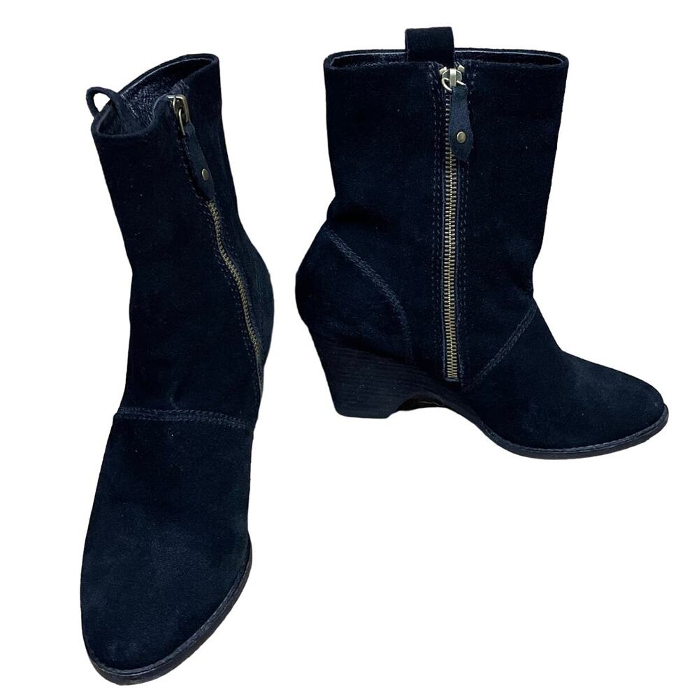 KDB Kelsi Dagger Brooklyn Black Suede Heeled Ankle Boots Side Zip Size 8